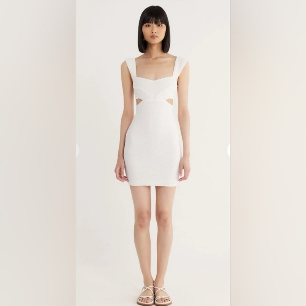 Rumer The Label Rae Mini Dress Size Small White Cutout Ribbed Stretchy - Picture 3 of 16